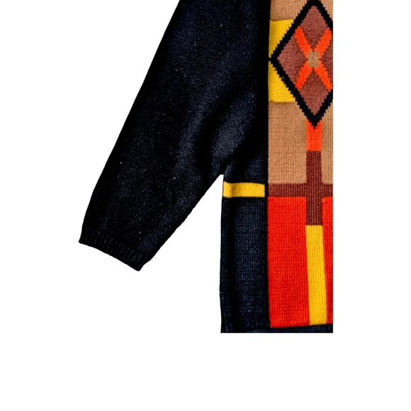Chunky Knit Sweater Color Blocks Beaded Embroidery Retro Vibe XL - Picture 6 of 7